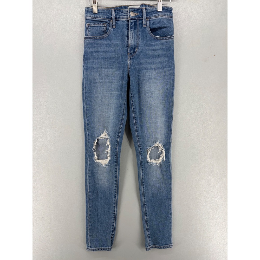 Levi's 721 High Rise Skinny Jeans Womens 27 Medium Blue Distressed Ripped Knee